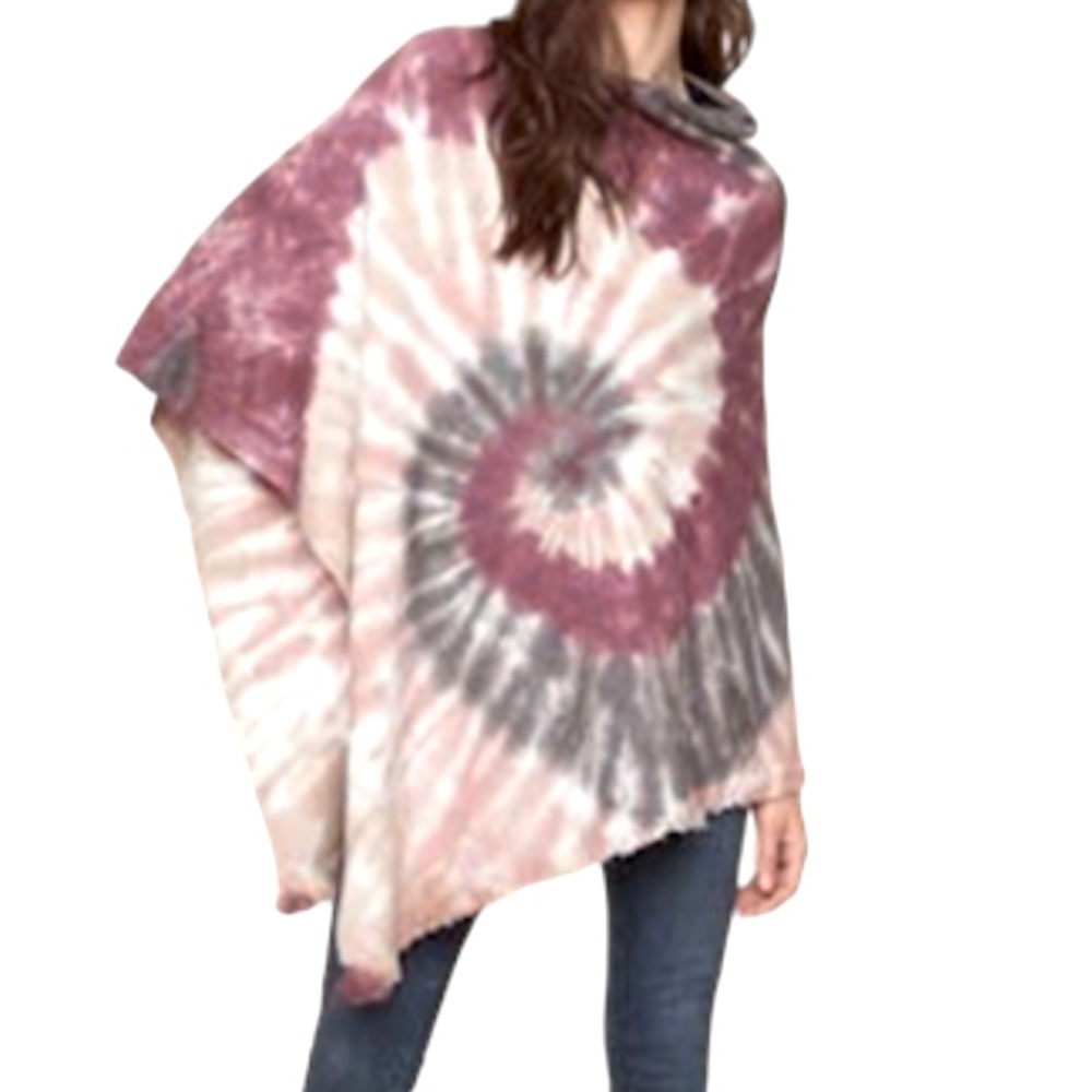 CHARLIE B Women's Poncho Petale/Misty Fringe Asymmetrical Tie-Dye One Size NEW
